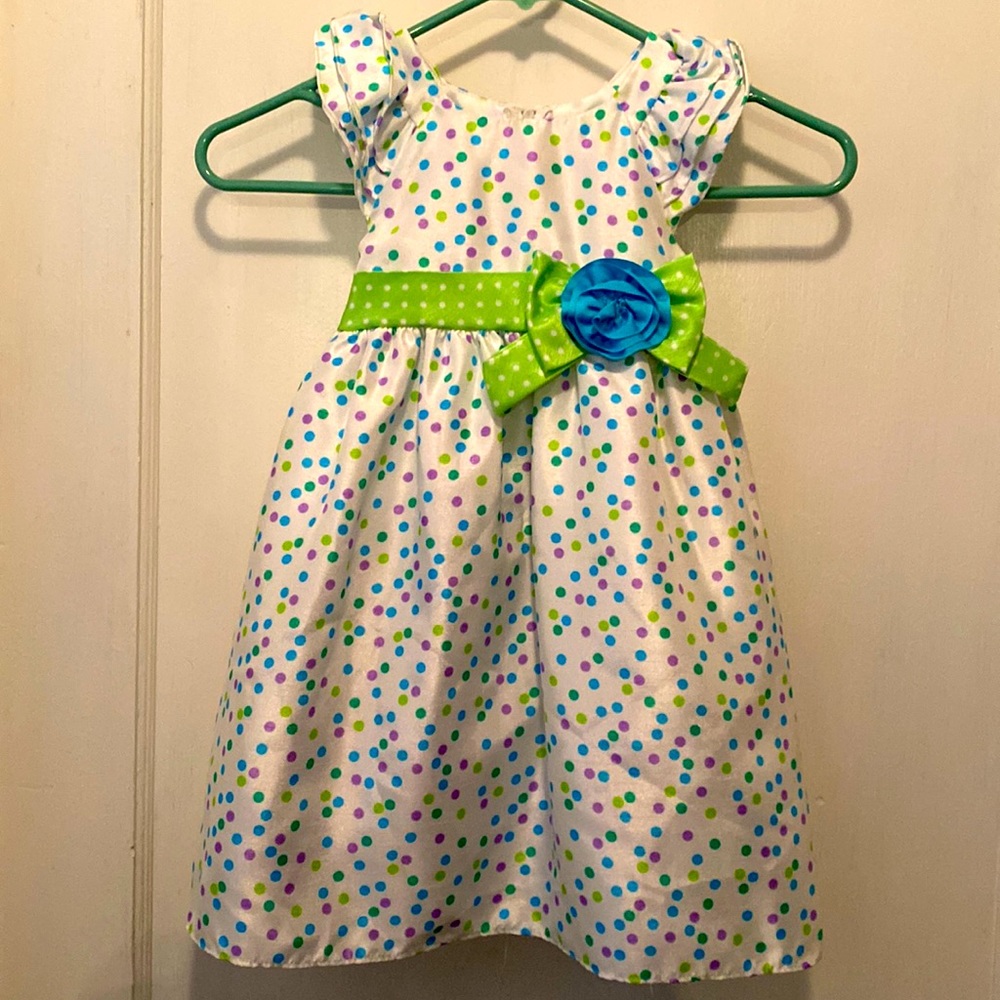 Goodlad Girls 4T White Shimmery Pastel Easter Polka Dot Dress with Tulle Ruffle